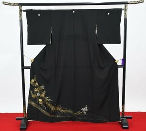 黒留袖 結婚式 五つ紋 枝梅 家紋 リメイク素材 身丈156.5cm 裄丈64cm ★着物 e-933 桜庭呉服店