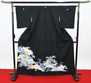 黒留袖 結婚式 五つ紋 家紋 花 縁起 身丈157cm 裄丈64.5cm ★着物 e-924 桜庭呉服店