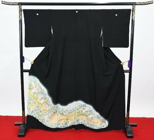 黒留袖 結婚式 五つ紋 家紋 鶴 風景 身丈160cm 裄丈67.5cm ★着物 e-883 桜庭呉服店