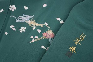  color tomesode green series color .. .. house . length 156cm sleeve length 66cm * kimono ia-889 Sakura garden . clothes shop 