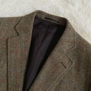 ジェイプレス×ハリスツイード J.PRESS HARRISTWEED テーラードジャケット L ヘリンボーン ミックスツイード カーキ 大きいサイズの画像3