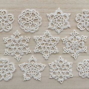 タティングレース 桜のモチーフ 雪の結晶モチーフ 手編み ハンドメイド 手芸素材 レース編の画像1