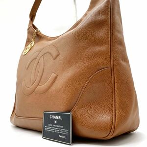 1円【最高級】CHANEL シャネル ハンドバッグ 肩掛けトート デカココ キャビアスキン ゴールド金具 シール有り レザー ブラウン レディース