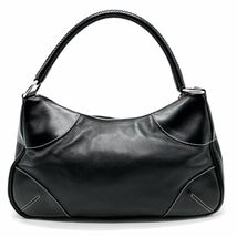 1円【激レア美品】PRADA プラダ アクセサリーポーチ ハンドバッグ トート 三角プレート レザー 本革 ブラック シルバー金具 白タグ 黒色_画像3