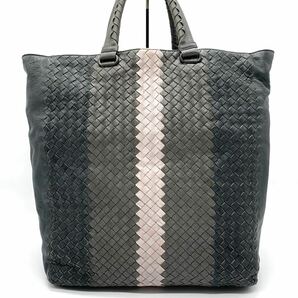 1円【美品】BOTTEGA VENETA ボッテガヴェネタ 2way ショルダーバッグ ハンド トート ビジネス A4収納 イントレチャート レザー グレー 通勤の画像2