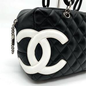 1円【高級】CHANEL シャネル カンボンライン トートバッグ ハンド ミニボストン ココマーク マトラッセ ラムスキン ブラック シリアル有の画像9