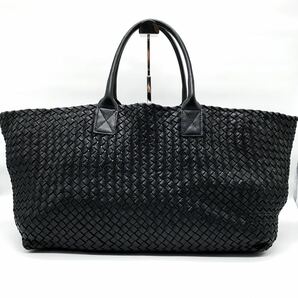 1円【最高級】BOTTEGA VENETA ボッテガヴェネタ カバ GM トートバッグ ハンド ポーチ付き イントレチャート レザー 本革 ブラック 大容量の画像3