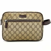 1円【極上】GUCCI グッチ クラッチバッグ セカンド ハンド GG柄 シルバー金具 ロゴ型押し PVCレザー ブラウン 茶色 メンズ レディース_画像2