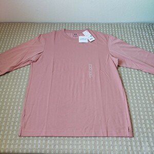 1点のみ●未使用 タグ付 ユニクロ UNIQLO エアリズム コットン UVカット クルーネックT 長袖 Tシャツ L pink●色size違い有● 送料無料