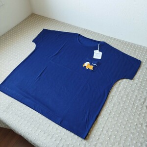 未使用 タグ付 もこもこ 刺繍 Tシャツ 半袖 LL 洗濯機洗い ネイビー 柴犬 胸ポケット●色柄size違い有●ネコポス 送料無料