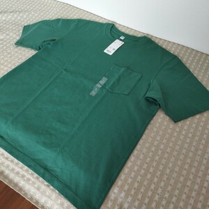 1点のみ● 未使用 タグ uniqlo ユニクロ 5分袖 オーバーサイズ ポケツキ Tシャツ L メンズ green 胸ポケット●色size違い有● 送料無料