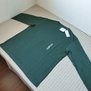 未使用 タグ付 ユニクロ UNIQLO エアリズム コットン UVカット クルーネックT 長袖 Tシャツ XL green●色サイズ違い有●ネコポス 送料無料