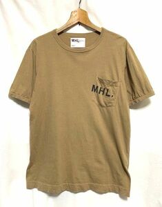 ★美品　MHL. マーガレットハウエル　カーキガーメントダイ ロゴプリント ポケットTシャツ L