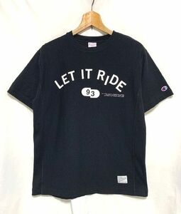 ★別注美品　Champion × Let it Ride　REVERSE WEAVE T-SHIRT　ロゴプリント クルーネックＴシャツ ブラック S