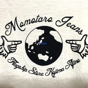 ★美品 MOMOTARO JEANS 桃太郎ジーンズ 出陣ライン スラブコットン バックロゴプリントTシャツ オフホワイト Mの画像3