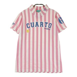 CUARTO UNITED クアルトユナイテッド ハイネック 半袖Tシャツ ストライプ柄 ピンク系 L [240101147533] ゴルフウェア レディース