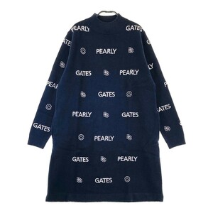 PEARLY GATES パーリーゲイツ 055-1224104 ハイネック ニット 長袖ワンピース ニコちゃん 総柄 ネイビー系 2 [240101140122]