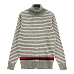 【1円】TOMMY HILFIGER GOLF トミー ヒルフィガーゴルフ ウール混 タートルネック ニットセーター ボーダー柄 グレー系 M [240101069208]