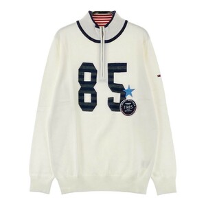 TOMMY HILFIGER GOLF トミー ヒルフィガーゴルフ ハーフジップ ニットセーター ワッペン ホワイト系 L [240101155106] ゴルフウェア