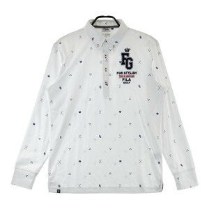 FILA GOLF フィラゴルフ 長袖 ポロシャツ ボタンダウン 総柄 ホワイト系 L [240101157913] ゴルフウェア メンズ