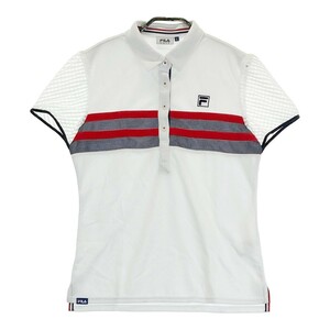 FILA GOLF フィラゴルフ 半袖ポロシャツ 袖シースルー ボーダー柄 ホワイト系 L [240101158899] ゴルフウェア レディース