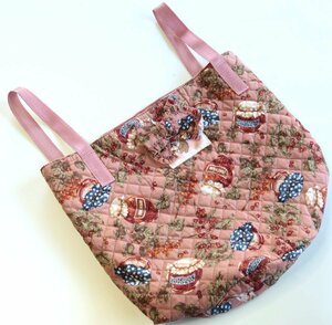 【美品】ピンクハウスPINK HOUSE★可愛い！ ピンクハウス バケツ型 キルティング トートバッグ　ジャム瓶　ピンク系＊b5594