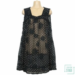 INGEBORG* tunic no sleeve piling put on also * dot pattern × floral print . pretty! frill see-through 9 number M size? black series z6448