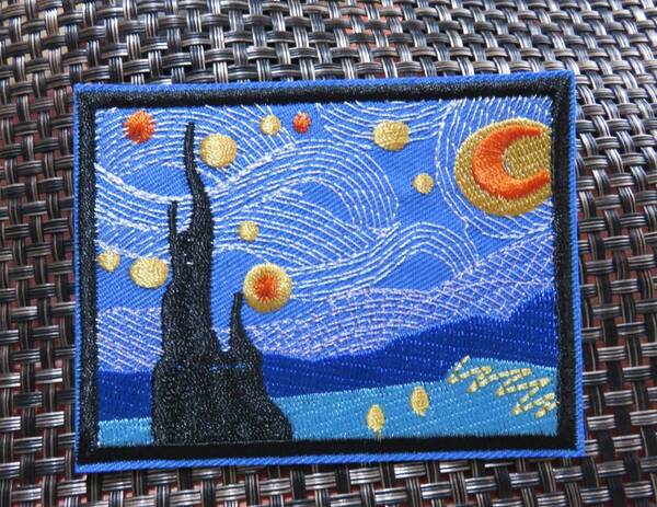 四角絵画風■『星月夜』◆新品■ゴッホ 　名画　柄　アート　美術　芸術　刺繍ワッペン　激渋■おしゃれ　リメイク■ 洋服・衣類・衣服DIY