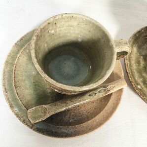 【未使用品】桃青窯 松本央 陶磁器 カップ＆ソーサー コーヒーカップ スプーン 伊賀焼の画像2