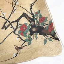【未使用品】光琳絵皿 角大皿 硝子皿 花鳥図 日本画 金色_画像5