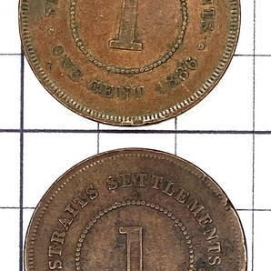 外国銅貨 マレーシア 1セント銅貨 1886年（特年）と1903年（計2枚）の画像2