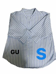 GU ストライプ柄 7分シャツ 襟なし トップス Sサイズ