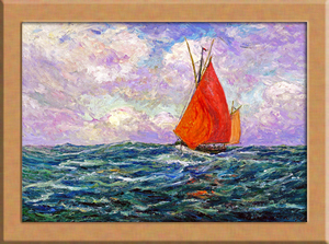 Art hand Auction Картина Рыбацкая лодка морской пейзаж А4 Франция, Рисование, Картина маслом, другие