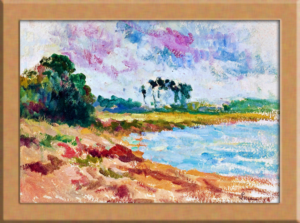 Lake landscape painting B4 France, Painting, Oil painting, Nature, Landscape painting