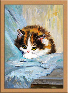 Art hand Auction Картина Котенок А4 Германия, Рисование, Картина маслом, Картины животных