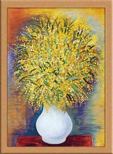 Art hand Auction Flor de Mimosa A4 Polonia, Cuadro, Pintura al óleo, Naturaleza muerta