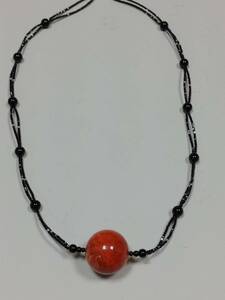 j3j* new goods large sphere teka sphere red .. passion coral volume top necklace 