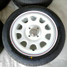 新品 デイトナ 14-5.0J＋42 4-100 ホワイト タイヤ付4本SET 165/55R14 軽自動車用 NBOX エブリイ アウトレット特価(W2426-NE)_画像3