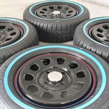 新品 デイトナ 13-4.5J＋40 4-100 ブラック タイヤ付4本SET 165/65R13 ホワイトリボン バモス エブリイ NVAN (W2474-LL1)_画像3