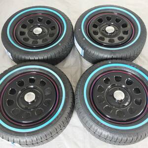 新品 デイトナ 13-4.5J＋40 4-100 ブラック タイヤ付4本SET 165/65R13 ホワイトリボン バモス エブリイ NVAN (W2474-LL1)