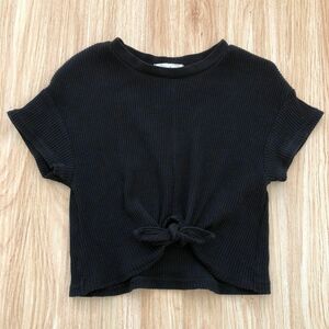 BRANSHES branshes ブランシェス キッズ 子供 女の子 Tシャツ トップス リブ 半袖 黒 ブラック 100cm