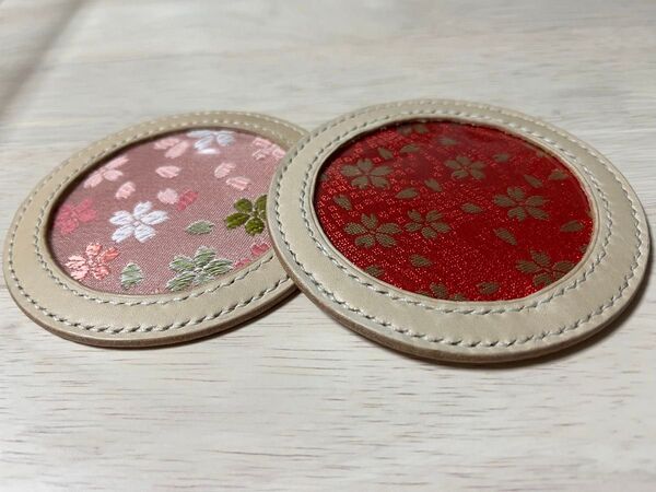 かわいい 手作りコースター ハンドメイド レザークラフト 西陣織コラボ