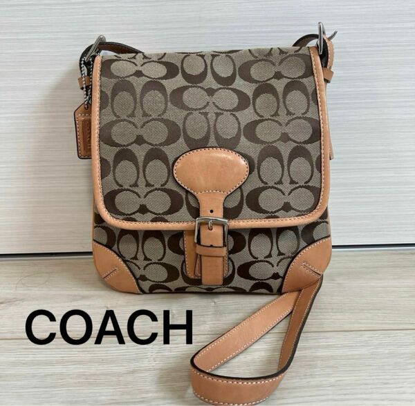 COACH コーチ　シグネチャー柄　ショルダーバッグ　ベージュ キャンパスレザー