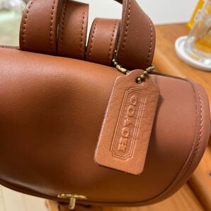 メリークリスマス COACH コーチ オールドコーチ ヴィンテージ USA アメリカ製 レザー 巾着型 リュックサック バック ブラウンの画像4