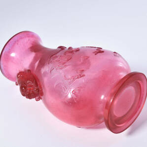 中国古玩 ガラス花瓶 刻人物紋 獣耳花瓶 在銘 唐物 br10177の画像8