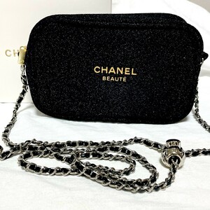 シャネル ノベルティ CHANEL 2way ポーチ ロゴ ショルダー ブラック 化粧ポーチ ラメチェーン付き　非売品　新品未使用品