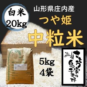 山形県庄内産　つや姫中粒米　白米20kg