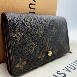 極美品●LOUIS VUITTON ルイヴィトン 折り財布 モノグラム ポルトモネ ビエ トレゾール 2つ折り L字ファスナー 茶 ブラウン　レディース