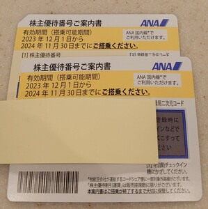 全日空 ANA株主優待券2枚　送料無料　春休み、GWのご旅行に！