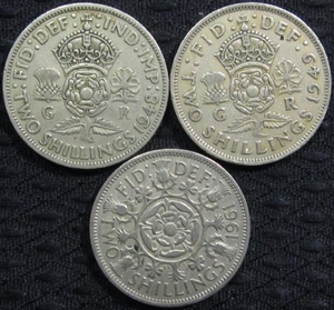 イギリス 2シリング硬貨×3枚(1948,1949,1961)